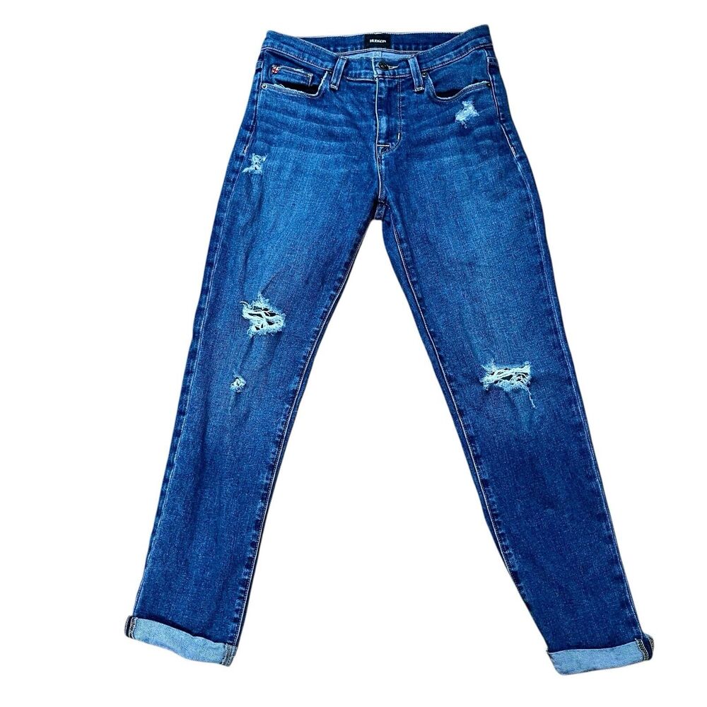 Hudson Womens Size 26x27”Natalie Midrise Slim Boyfriend Jeans Distressed Stretch